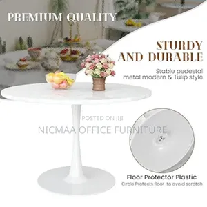 Dining Table: Mid-Century White Marble Round Dining Table