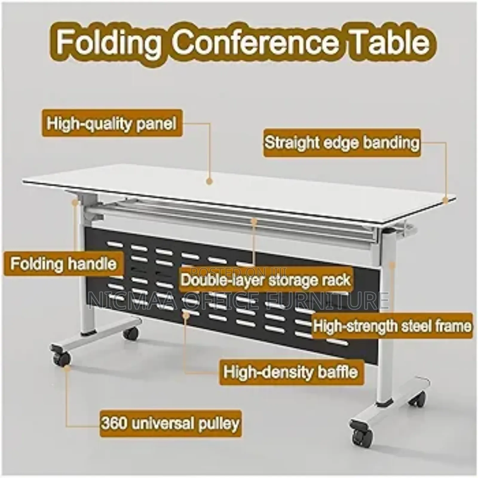 Table: Mobile Foldable Conference Table With Storage Rack