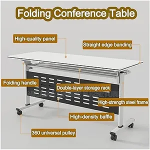 Table: Mobile Foldable Conference Table With Storage Rack