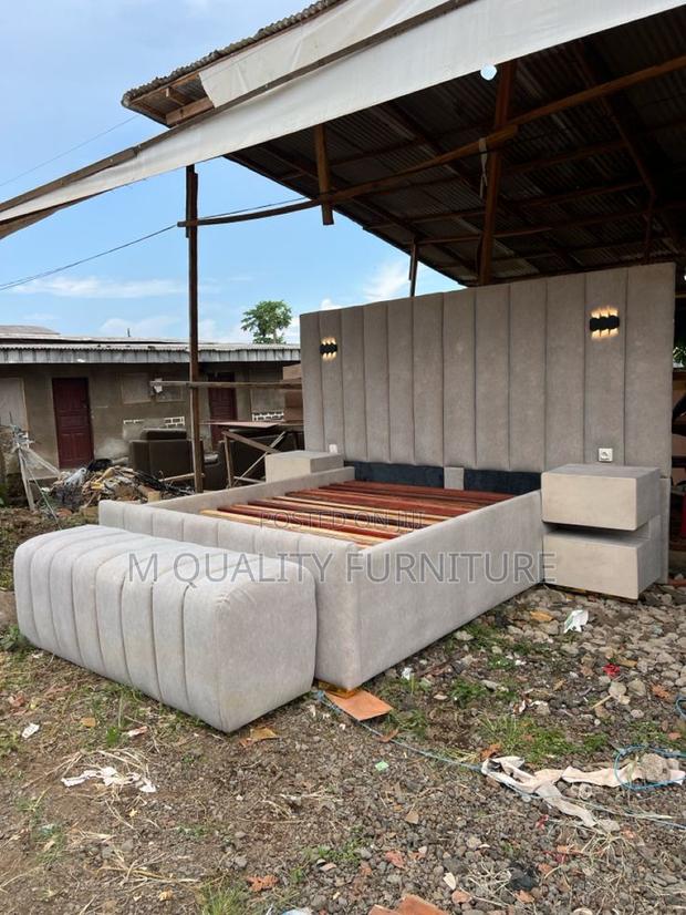Extended Board Bed With Lights, Ottoman and Side Drawers