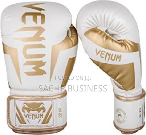 White and Gold Venum Boxing Gloves
