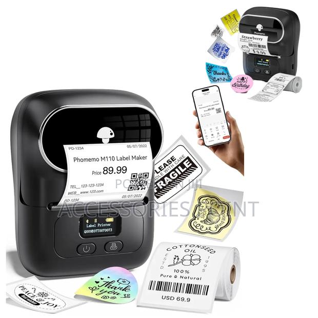 Phomemo M110 Label/Sticker Printer: Thermal, Bluetooth, Inkless, 1roll