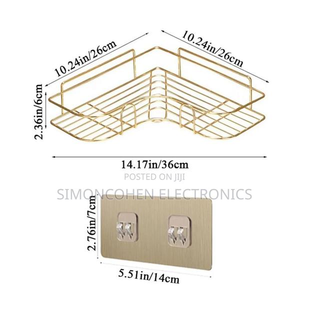 Triangular Golden Metallic Corner Bathroom Shelf - thumbnail 2