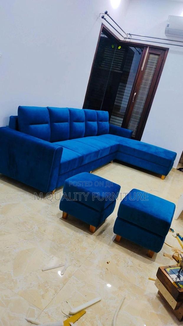 Royal Blue 6 Seater Sofa With Ottoman