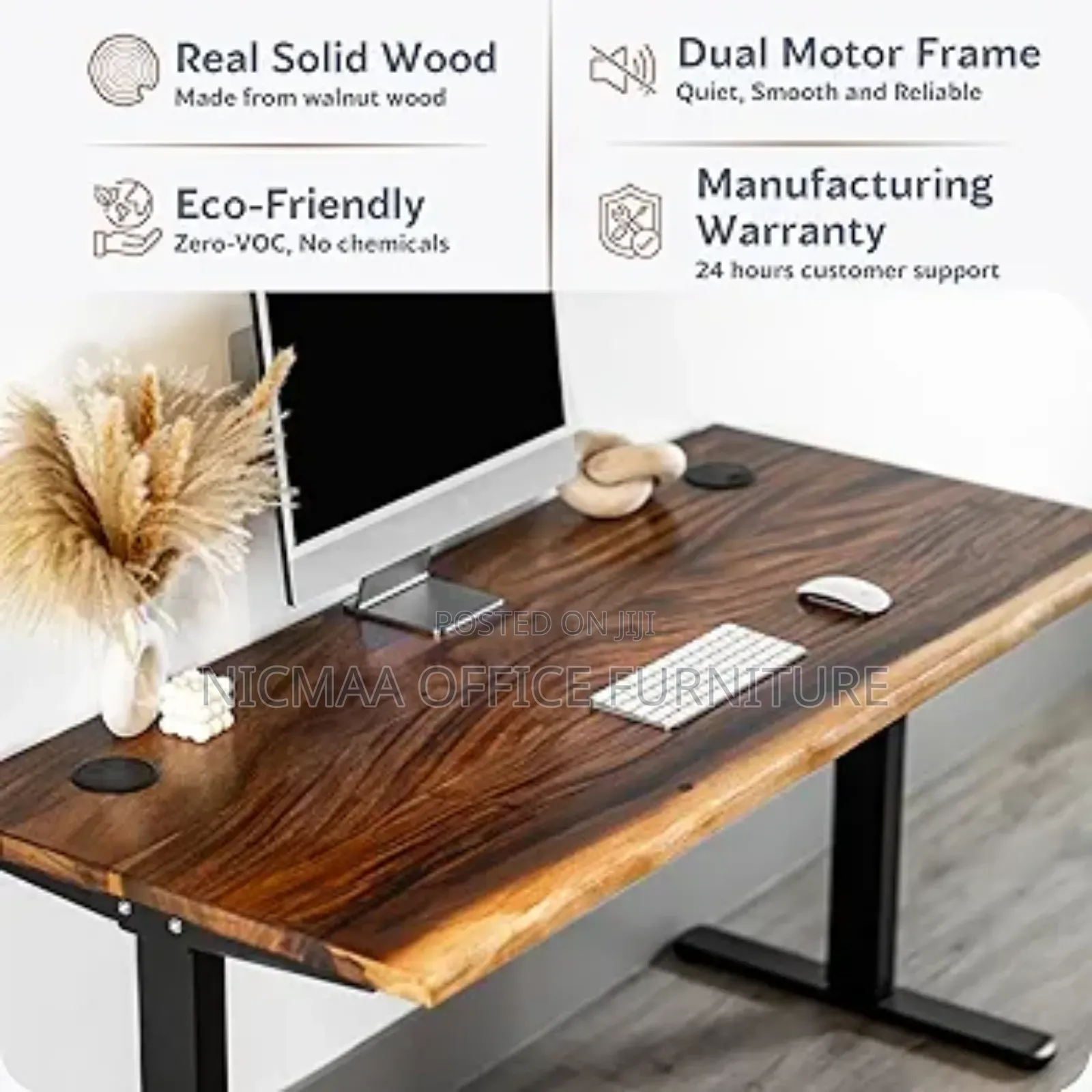 Office Table: Live Edge Walnut Solid Wood Standing Desk