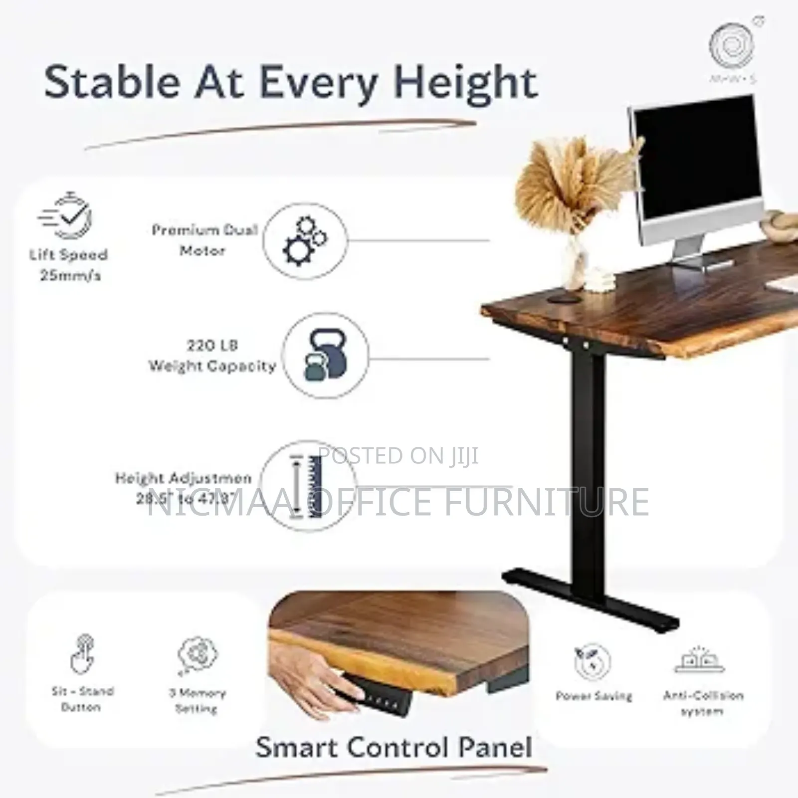 Office Table: Live Edge Walnut Solid Wood Standing Desk