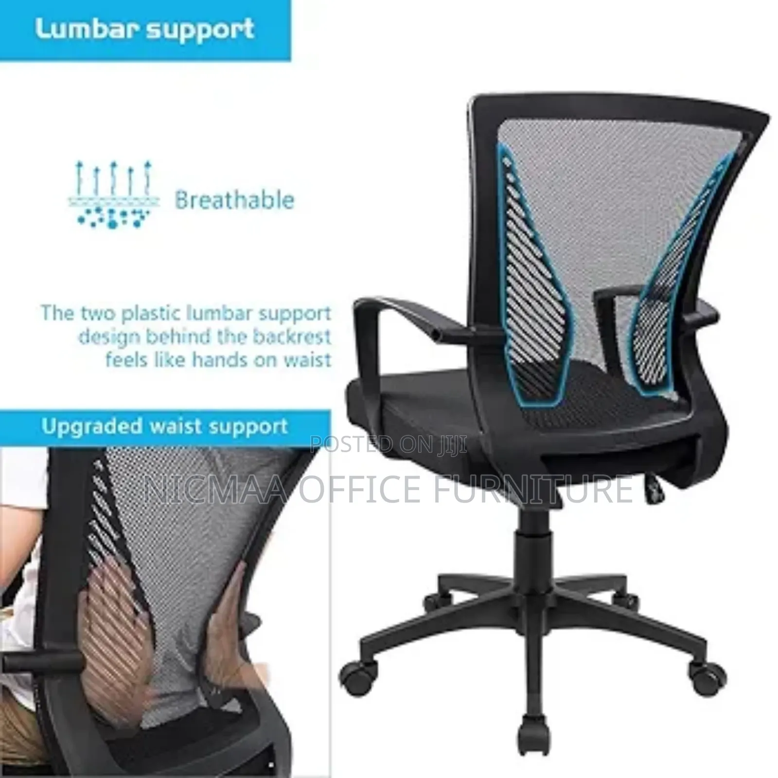 Office Chair: Ergonomic Mid-Back Mesh With Armrests