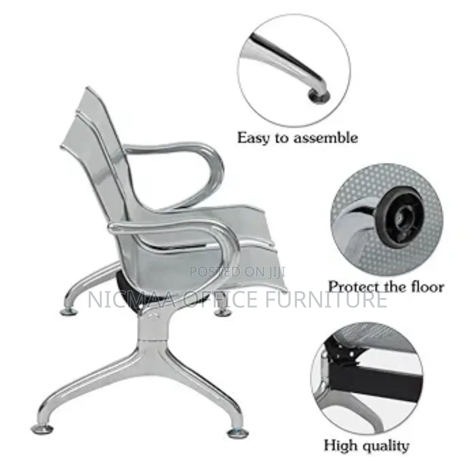 Waiting Bench: Durable 2-Seater Chrome Waiting Chair