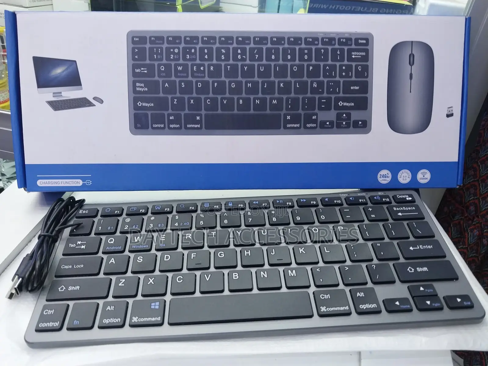 Rechargable Mini Wireless Keyboard Mouse Combo-(Black)