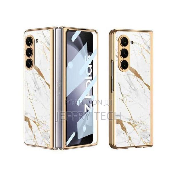 White Gold Marble Cover for Samsung Galaxy Z Fold 5 Stylish