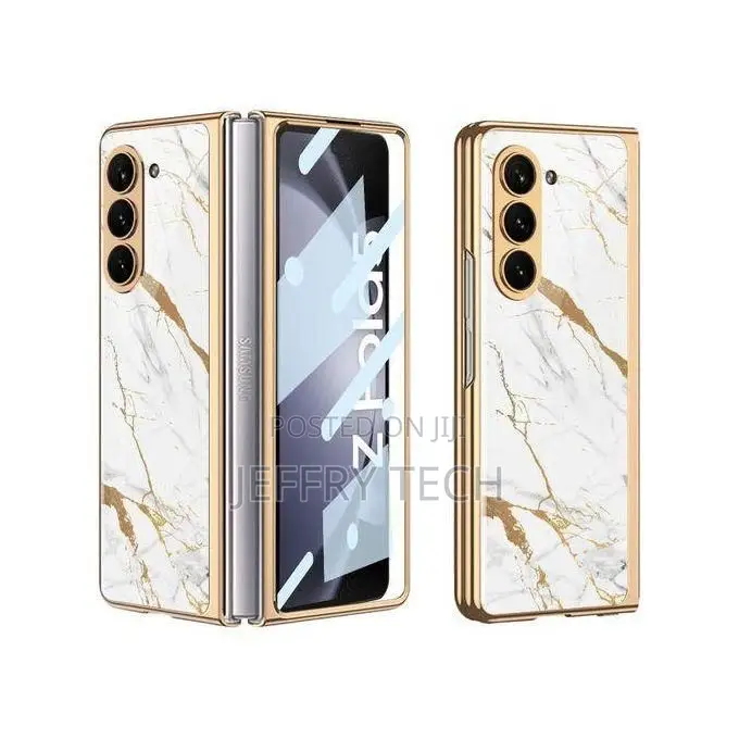 White Gold Marble Cover for Samsung Galaxy Z Fold 5 Stylish