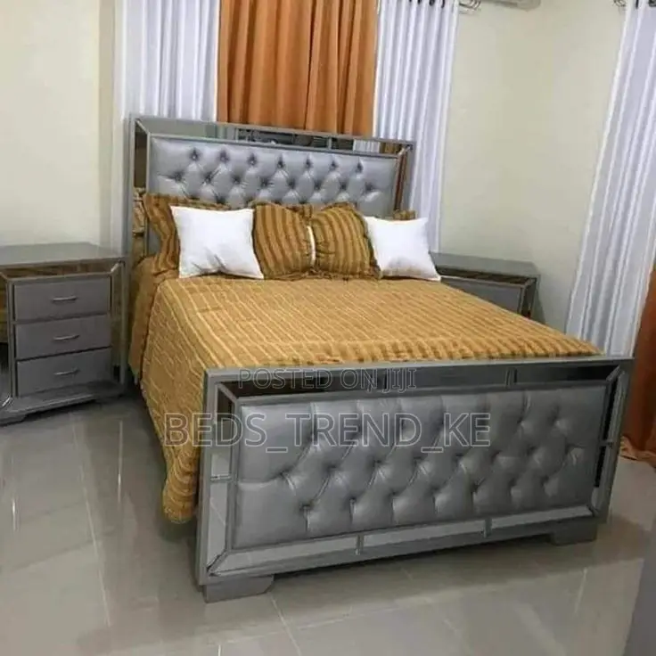 6 by 6 Designer Inspired Mirrored Bed With Side Drawers