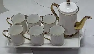 Elegant White 8 PCS White Ceramic Tea Sets With a Gold Rim*