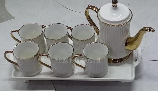 Elegant White 8 PCS White Ceramic Tea Sets With a Gold Rim* - thumbnail 3