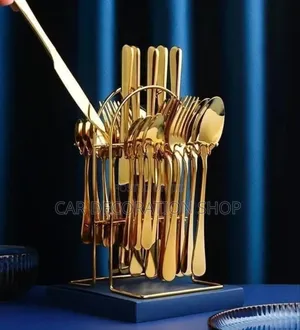24pc Gold Dining Table Curtley Set With Mirror Finish Flatwa