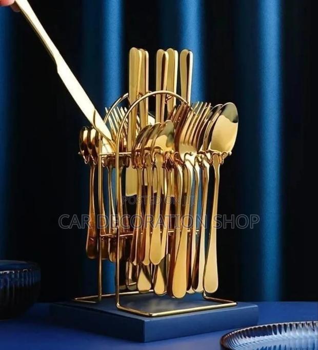24pc Gold Dining Table Curtley Set With Mirror Finish Flatwa