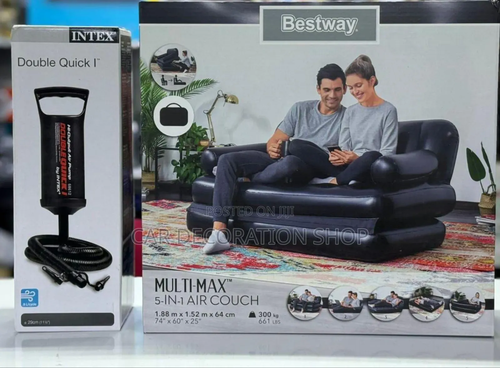 1.88mx1.52mx64cm Inflatable Sofa Bed With Pump