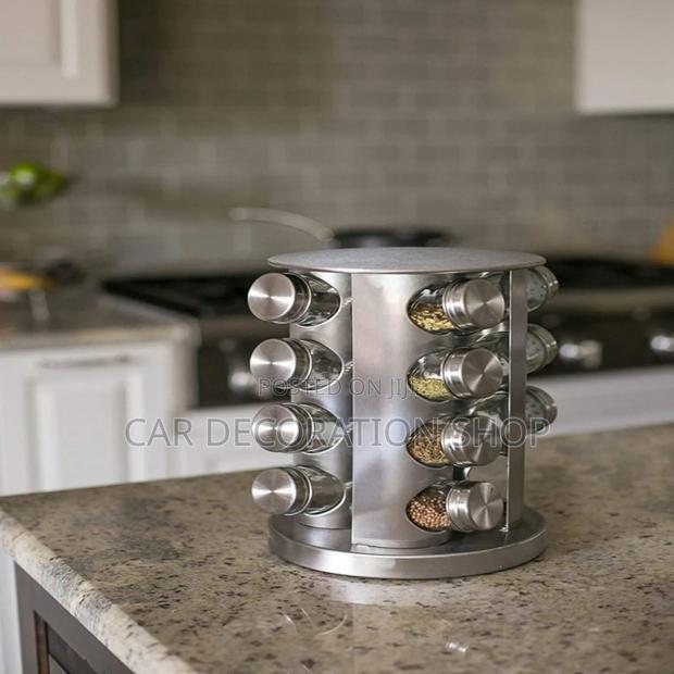 Stainless Steel Rotating Spice Carousel Rack for 12 Jars