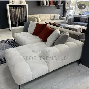 Classy White Bubble L Seat Sofa + Free Throw Pillows