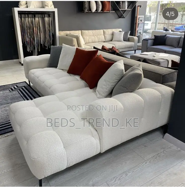 Classy White Bubble L Seat Sofa + Free Throw Pillows