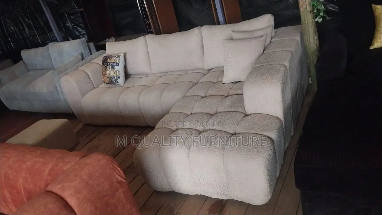 Cream 5 Seater Bubble L Sofa