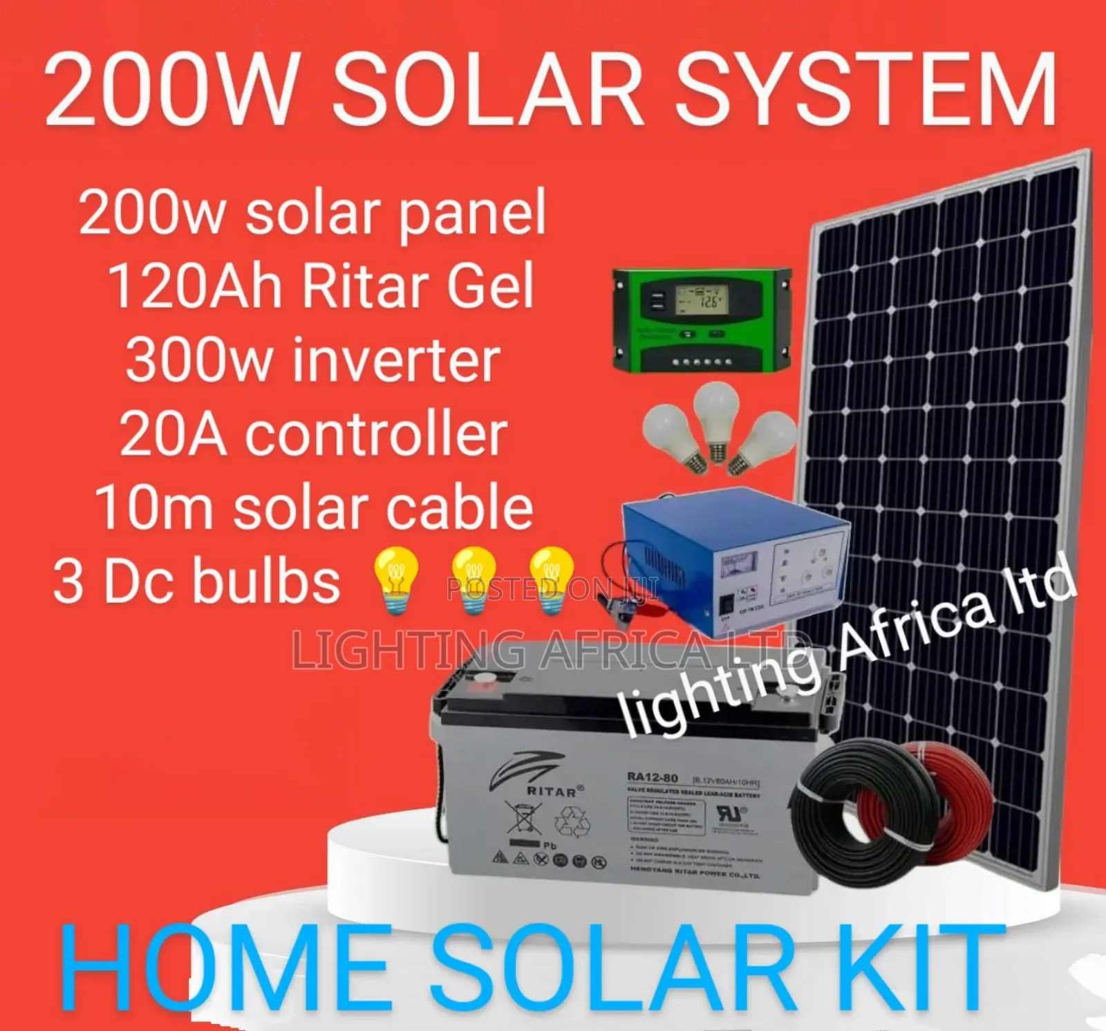 200 Watts Home Solar System 120ah Ritar Gel Battery Full Kit