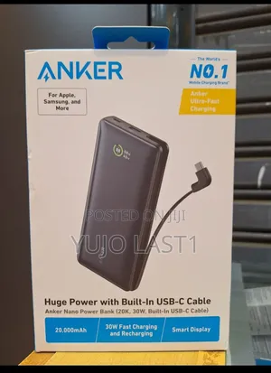 Anker Power Bank (20,000mah, 87w, Built-in Usb-C Cable)