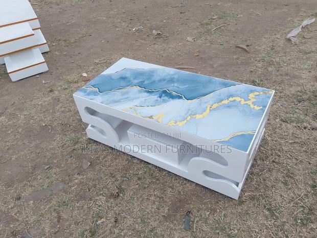 Sleek Coffee Table -Blue Marble White Base - main view