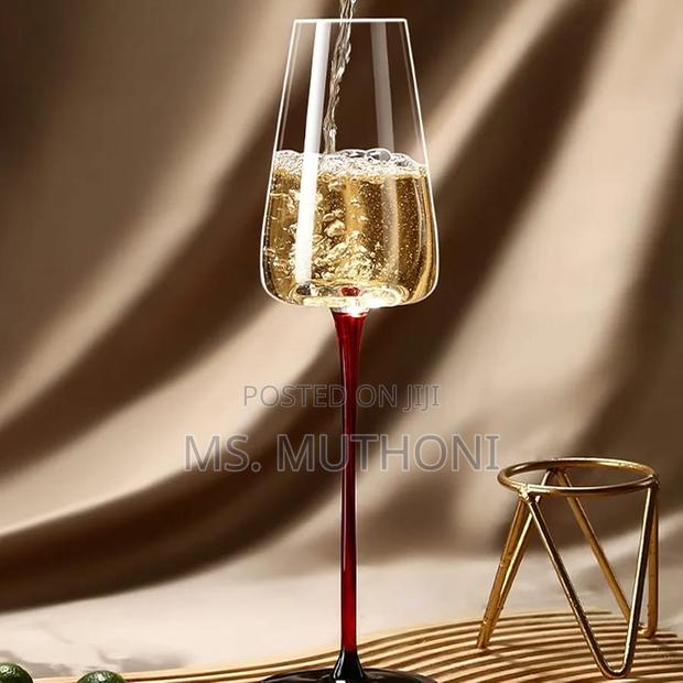 Crystal Hand Blown Black Long Red Stem Champagne Flutes
