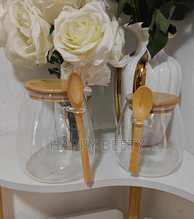 Glass Storage Canisters With Bamboo Spoon Airtight Lid. - thumbnail 2