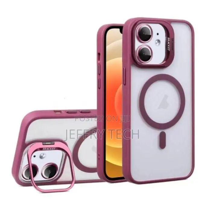 Burgundy Magnetic for iPhone 12 With Camera Metal Kickstand