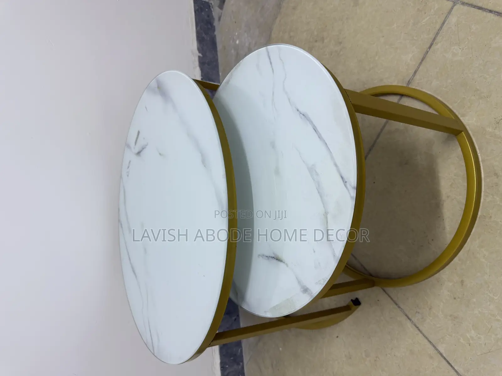 Offer! Glass Top Marble Nesting 2 in 1 Coffee Tables White Gold Legs
