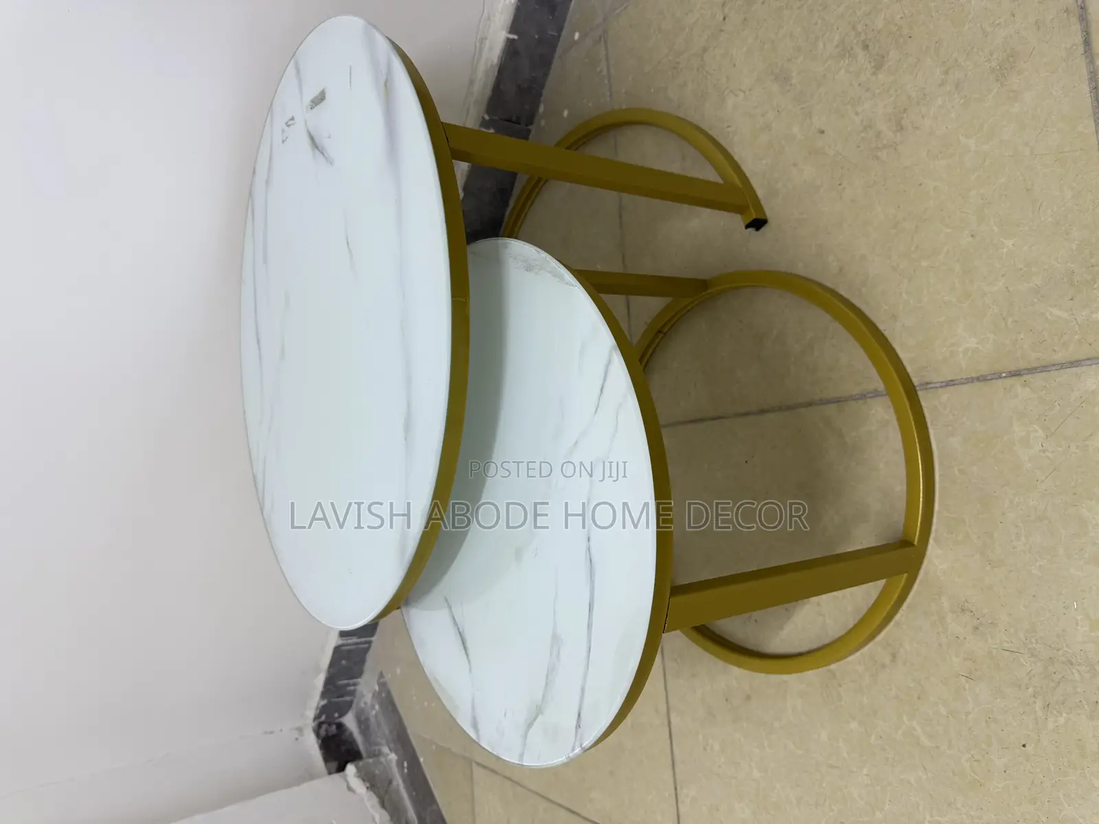 Offer! Glass Top Marble Nesting 2 in 1 Coffee Tables White Gold Legs