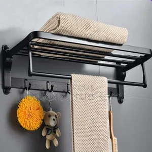 Towel Rack Holder With Hooks Black Bathroom Towel Rack