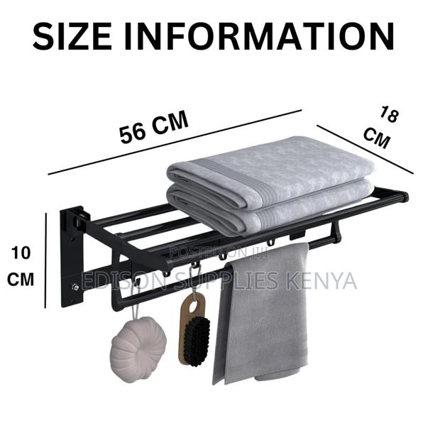 Towel Rack Holder With Hooks Black Bathroom Towel Rack - thumbnail 3
