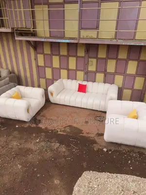 White 5 Seater Quality Back Permanent Sofa