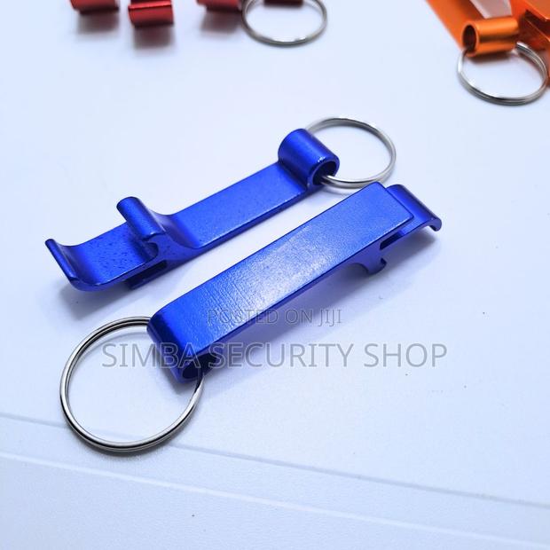 2 in 1 Blue Bottle Can Opener Key Chain Holder Ring Metallic