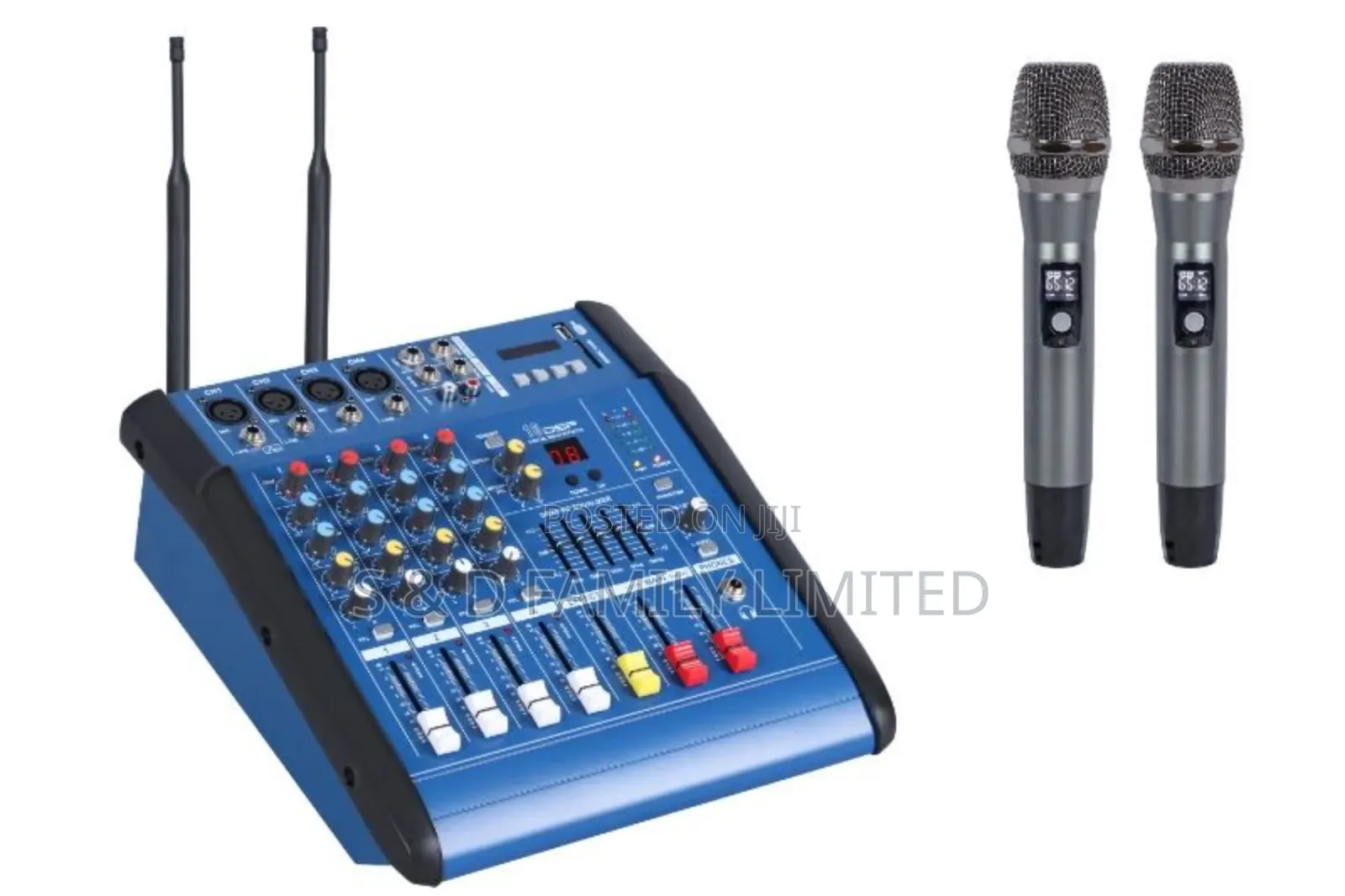 Four Channels Powered Mixer With 2 Wireless Microphones