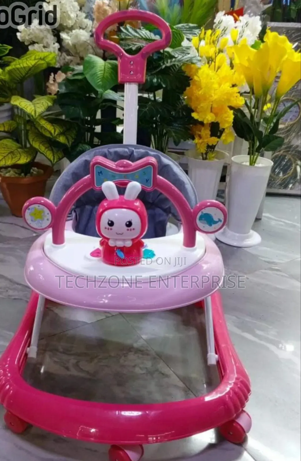 Height Adjustable Foldable Baby Walker With a Push Handle 