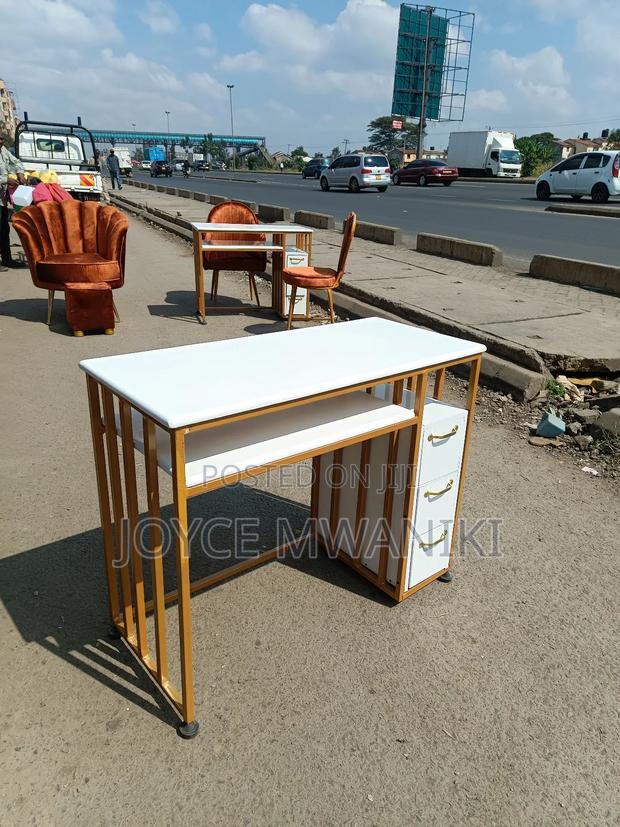 Nail Table With Marble Tops and 3 Drawers - main view