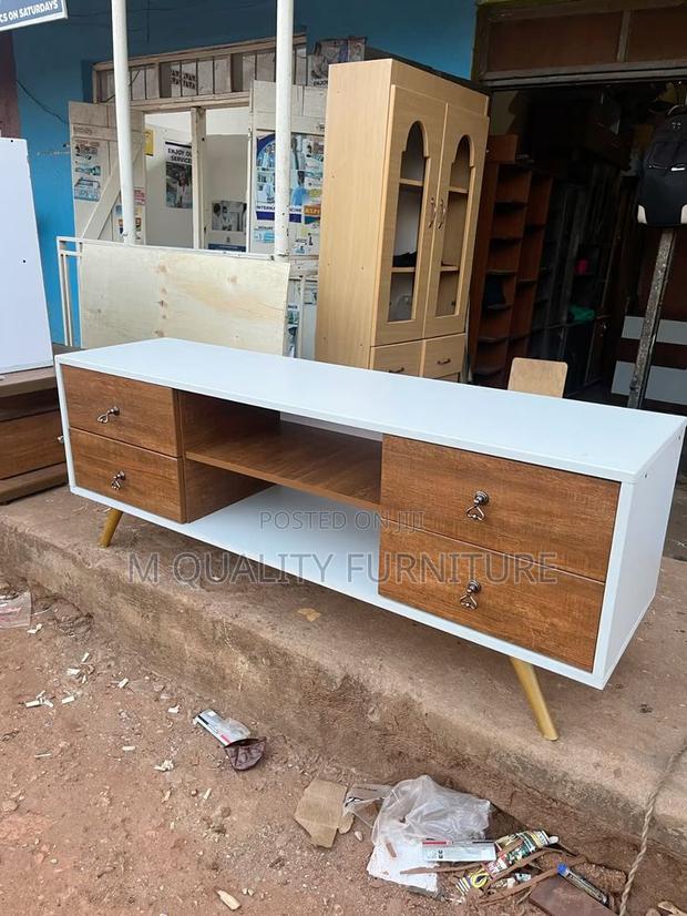 White Tv Stand With Lockable Brown Drawers