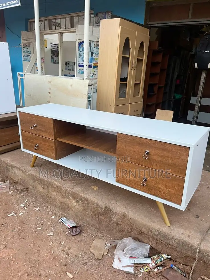 White Tv Stand With Lockable Brown Drawers