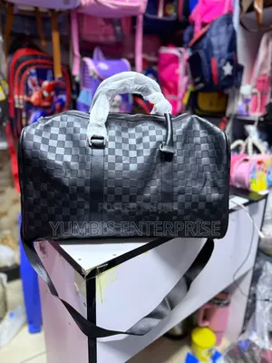 Black Medium Leather Square Pattern Duffel Travel Bag