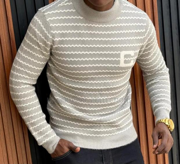 Beige Round Stripes Sweaters - main view