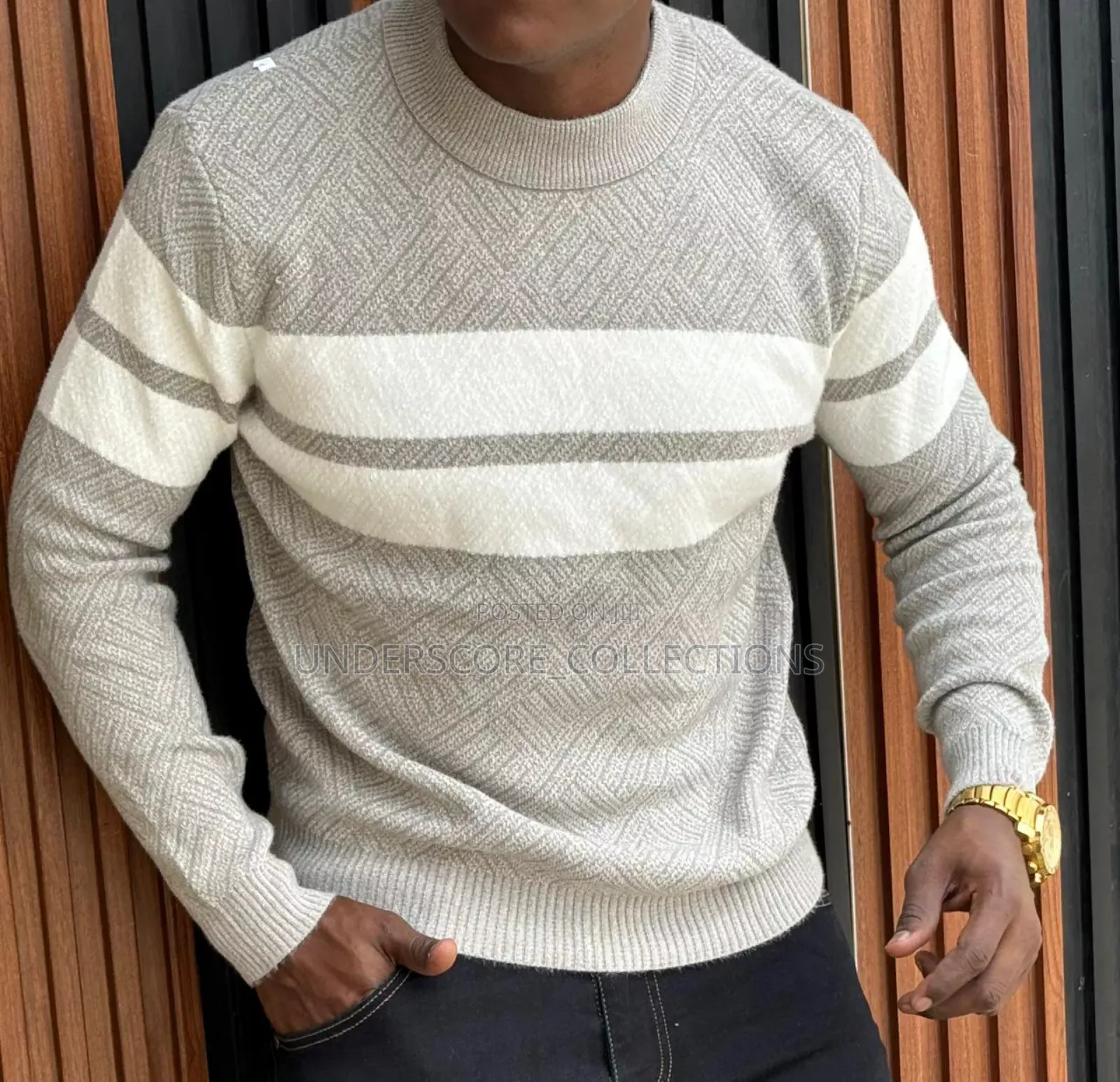 Beige Round Stripes Sweaters