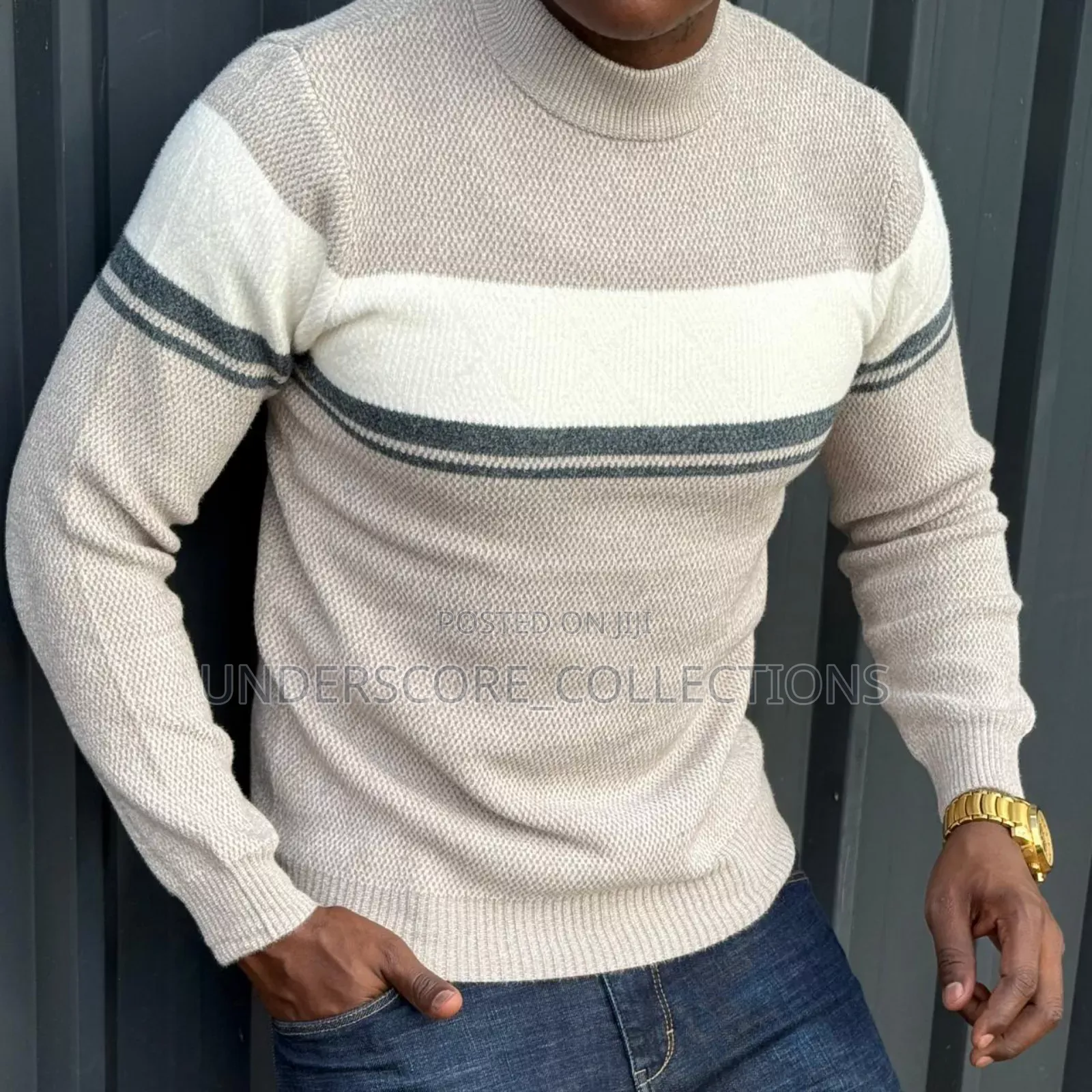 Beige Round Stripes Sweaters