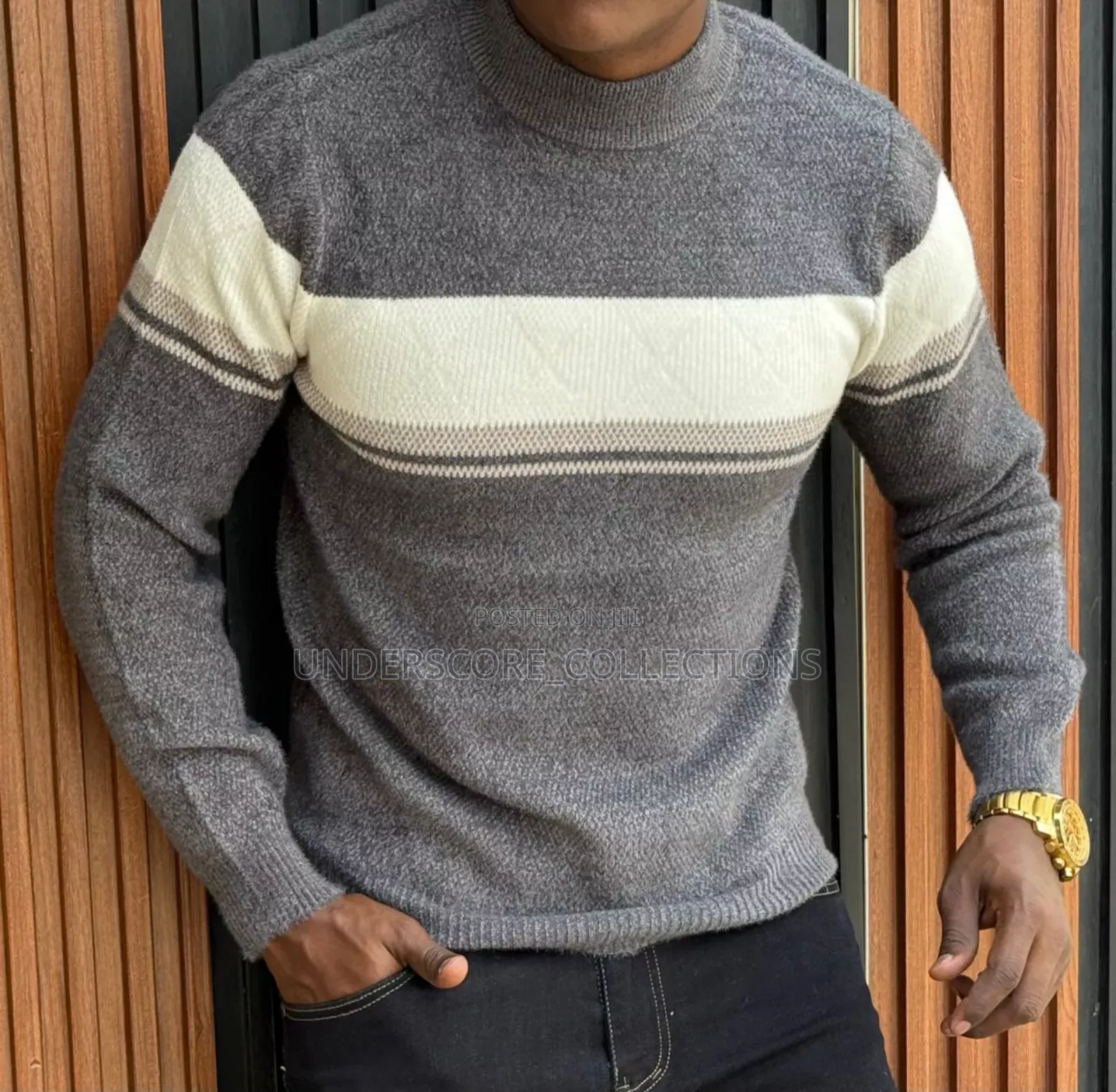 Grey Sweaters With Round Stripes
