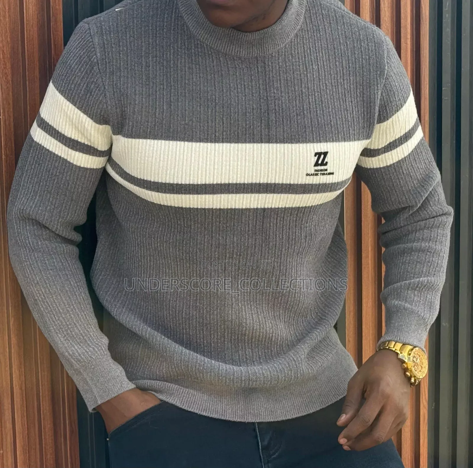 Grey Sweaters With Round Stripes