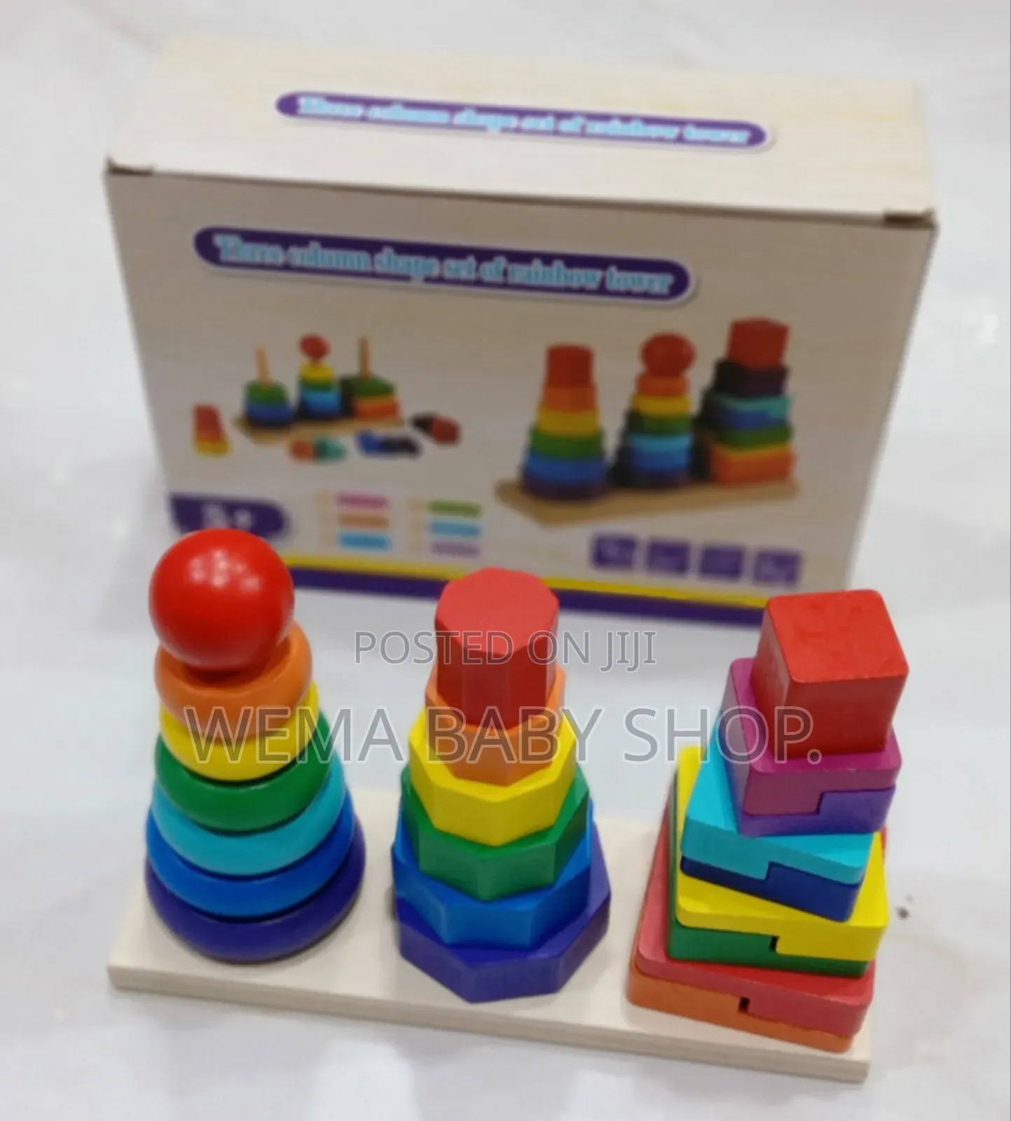 Kids Wooden Geometrical Stacker/Set of Rainbow Tower
