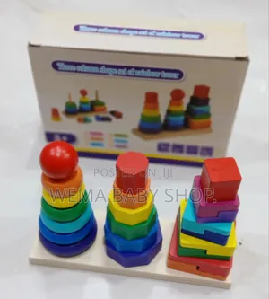 Kids Wooden Geometrical Stacker/Set of Rainbow Tower